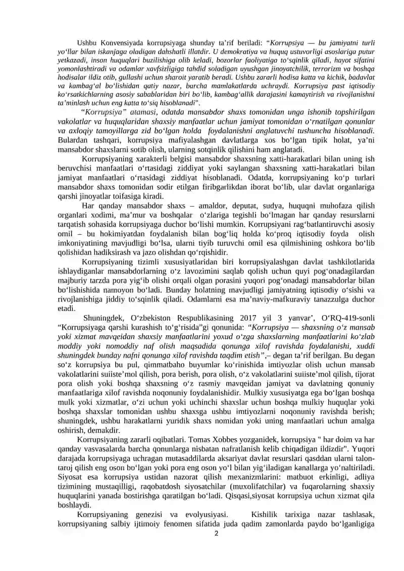 Korrupsiyaning mohiyati, oqibatlari va unga qarshi kurash mexanizmlari. 2