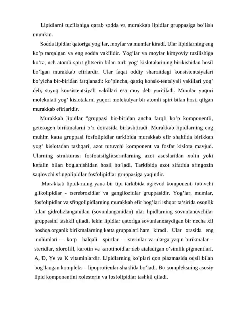 Lipidlarning umimiy xarakteristikasi va klassifikatsiyasi 2