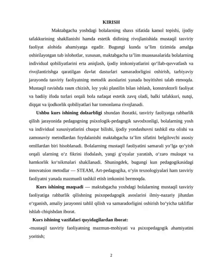 Mustaqil tasviriy faoliyatga rahbarlik qilishning psixopedagogik asoslari 2