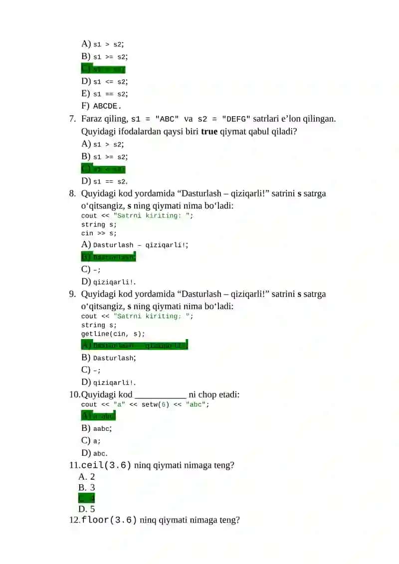 Test savollariga javoblar 2