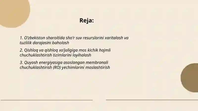 Oʻzbekiston sharoitida shoʻr suvlarni chuchuklawtrish gʻoyasini yaratiw 2