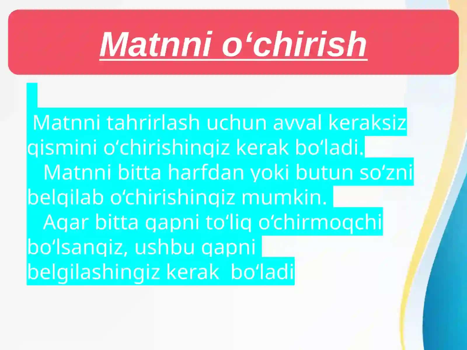 Matnni o’chirish 2
