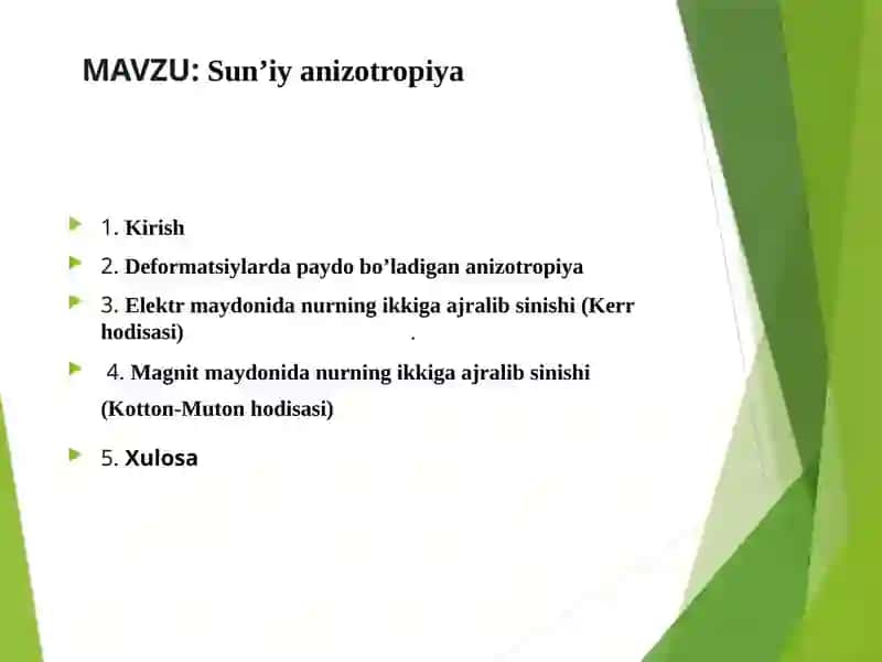 O'zbekiston Milliy Universiteti Fizika Fakulteti II kurs talabalari Eshqulov Javlonbekning Optika fanidan kurs ishi 2