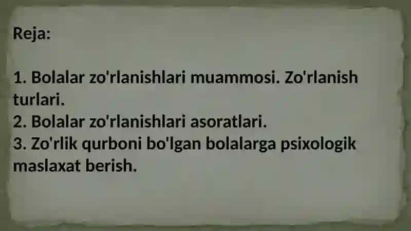 Bolalar zo'rlanishlari muammolari 2