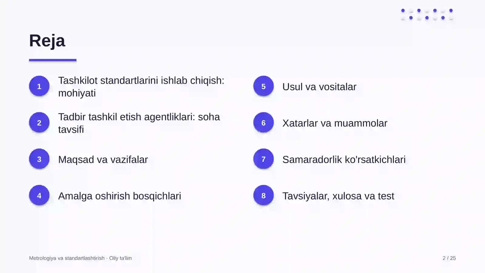 tadbirlarni tashkil etish agentliklarida tashkilot standartlarini ishlab chiqish 2610 2