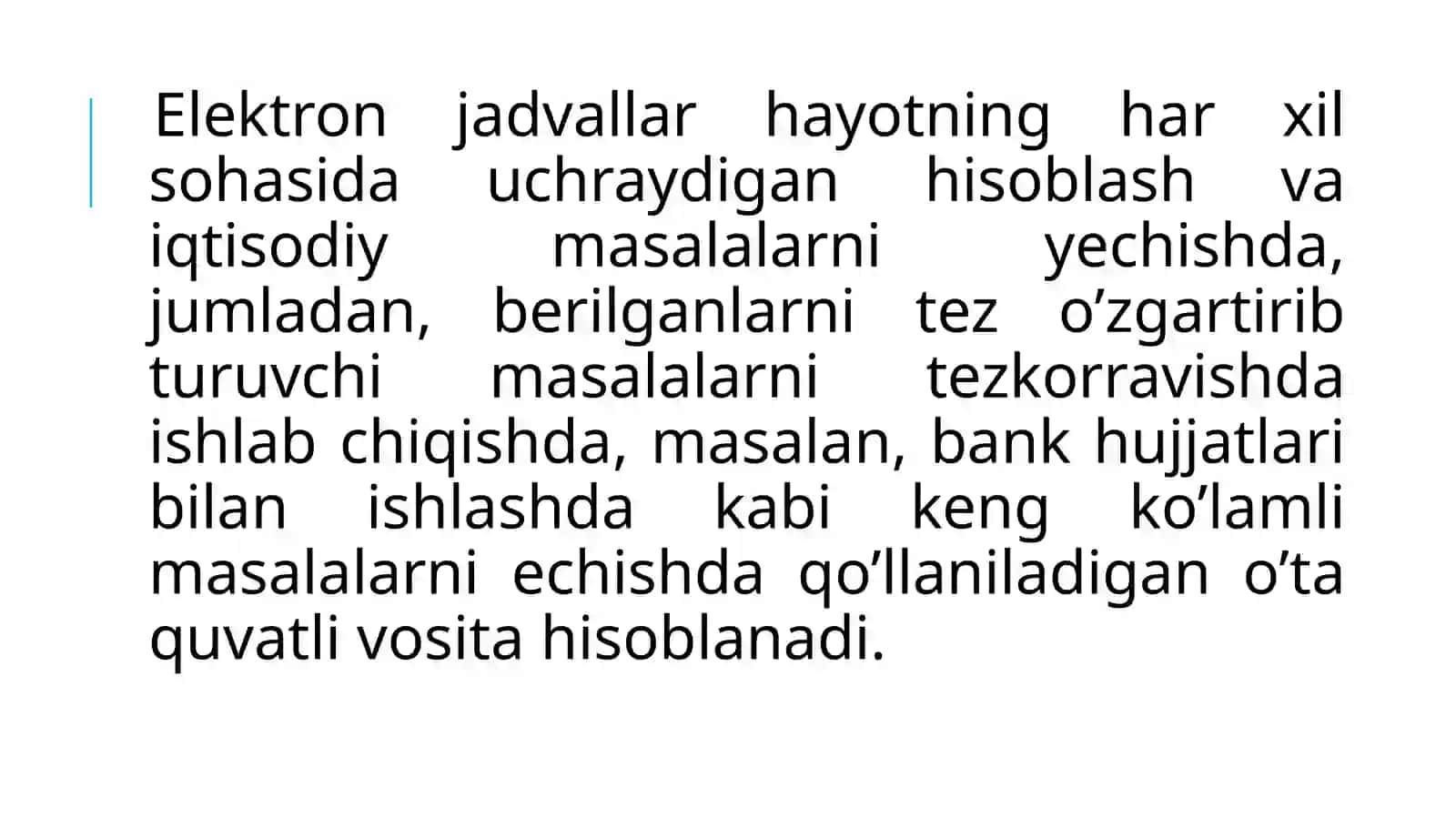 Elektron jadvalning vazifalari va imkoniyatlari 2