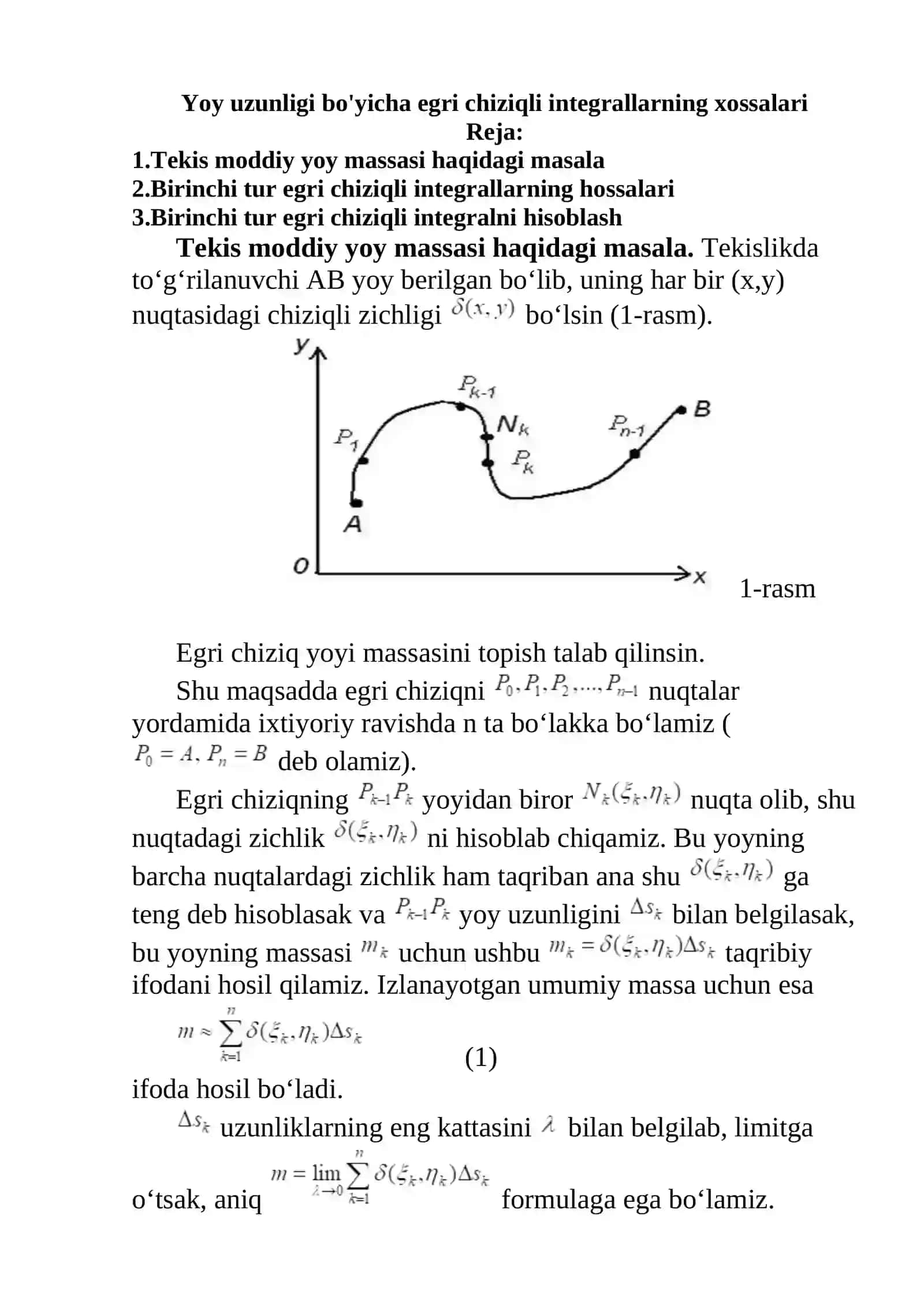 Yoy uzunligi boyicha egri chiziqli integrallarning xossalari 2