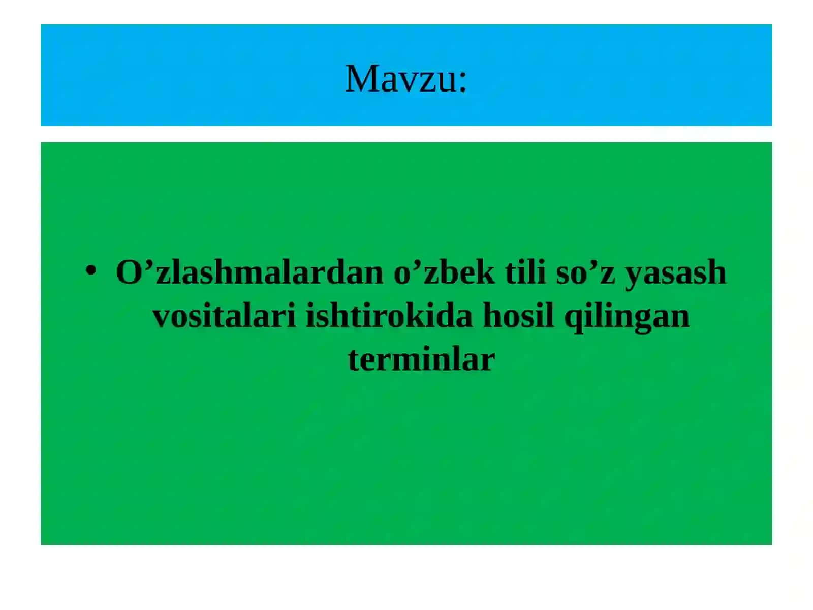 “O’zbekterminologiyasi” fanidan seminar mashg’uloti 2