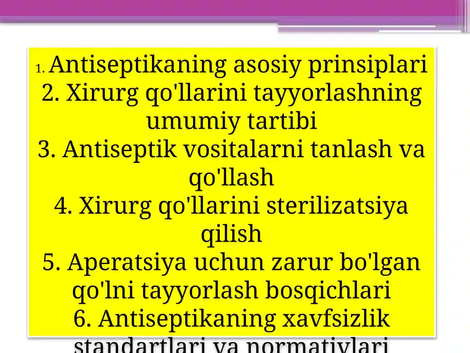 Antiseptika va xirurg qo'llarini aperatsiya gatayotlash 2