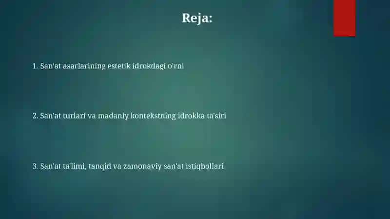 Dunyoni estetik idrok etishda badiiy asarlarning ahamiyati 2