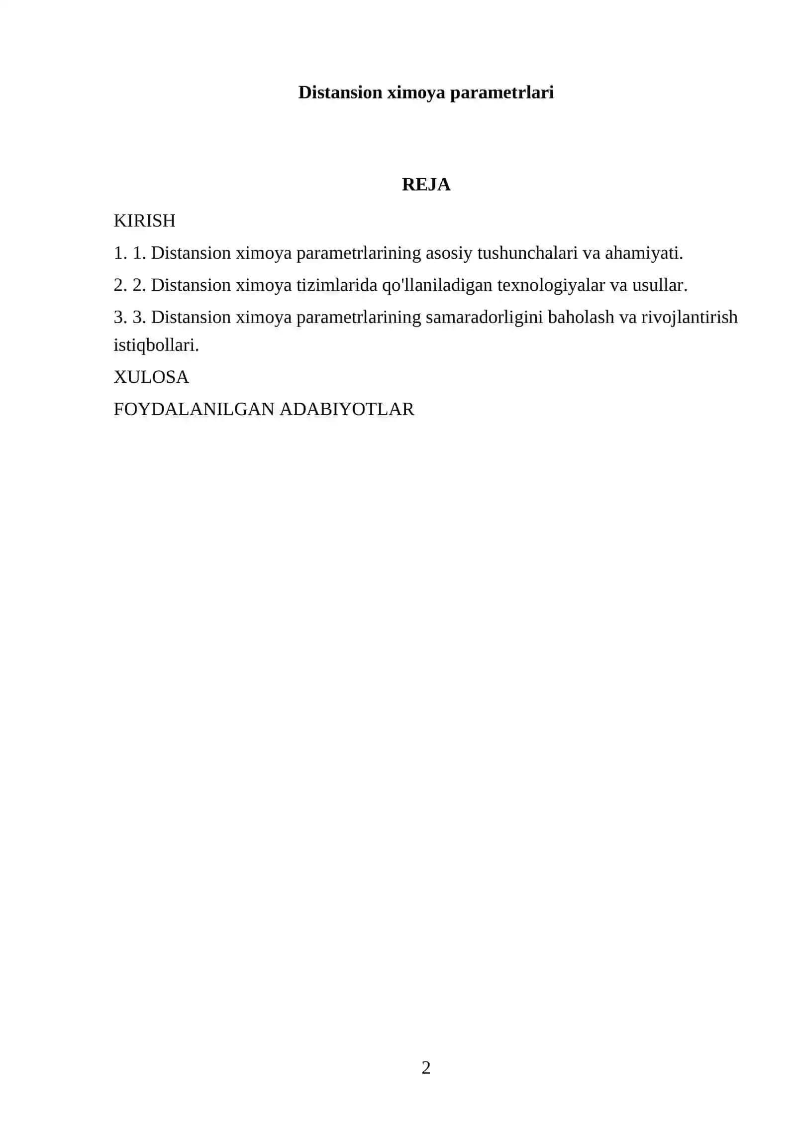 Distansion ximoya parametrlari 2