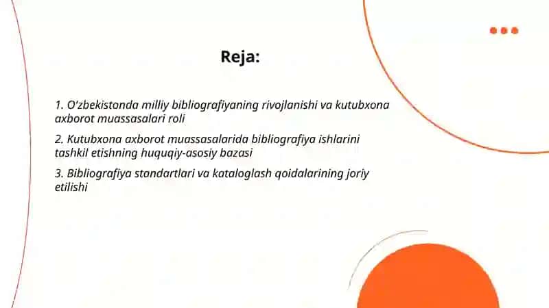 O'zbekistonda bibliografiya ishini tashkil qilish va rivojlantirishda kutubxona axborot muassasalarining o'rni 2