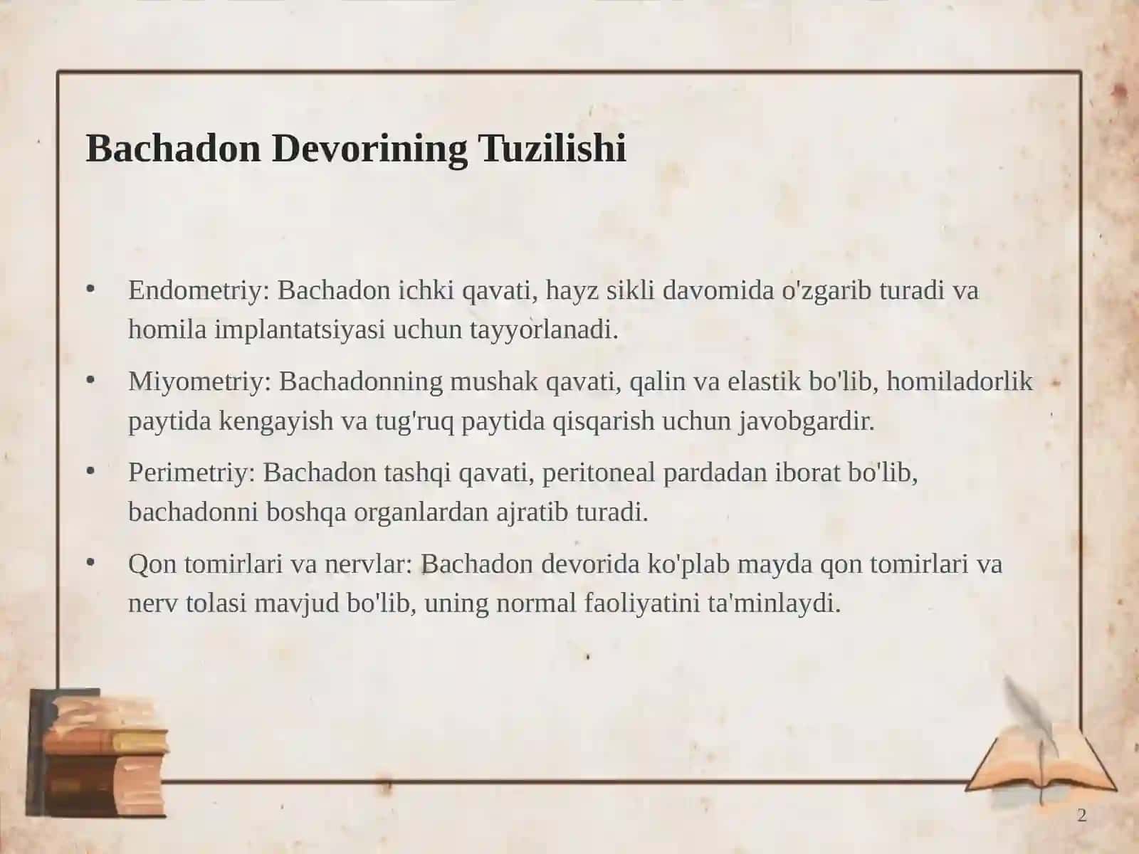 Ayol Reproduktiv Salomatligi: Bachadon va Sut Bezi Anatomiyasi va Fiziologiyasi 2