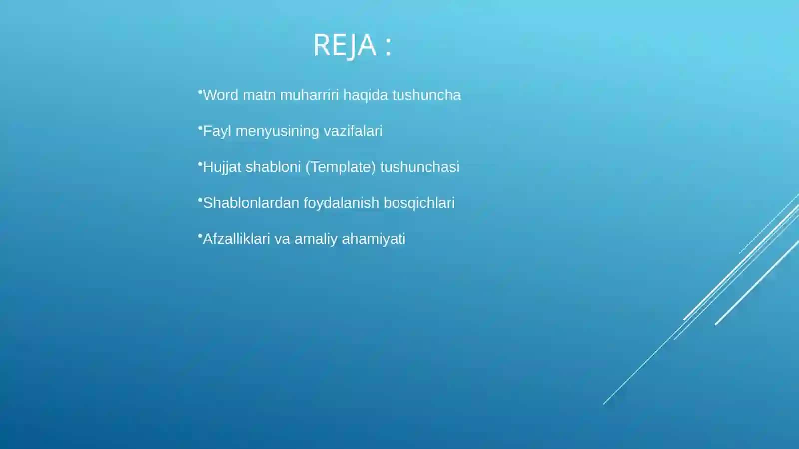 WORD MATN MUHARRIRIDA FAYL MENYUSIDAGI HUJJAT SHABLONLAR BILAN ISHLASH 2