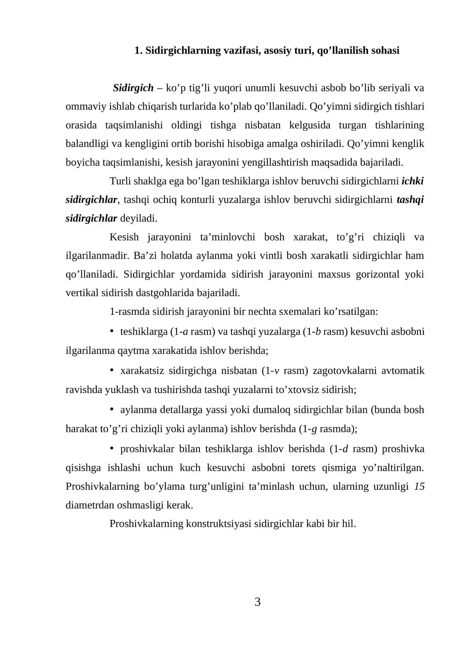 SIDIRGICHLAR (PROTYAJKA)NI QO`LLANILISHI VA LOYIHALASHNING AJRALIB TURUZVCHI BELGILARI 2