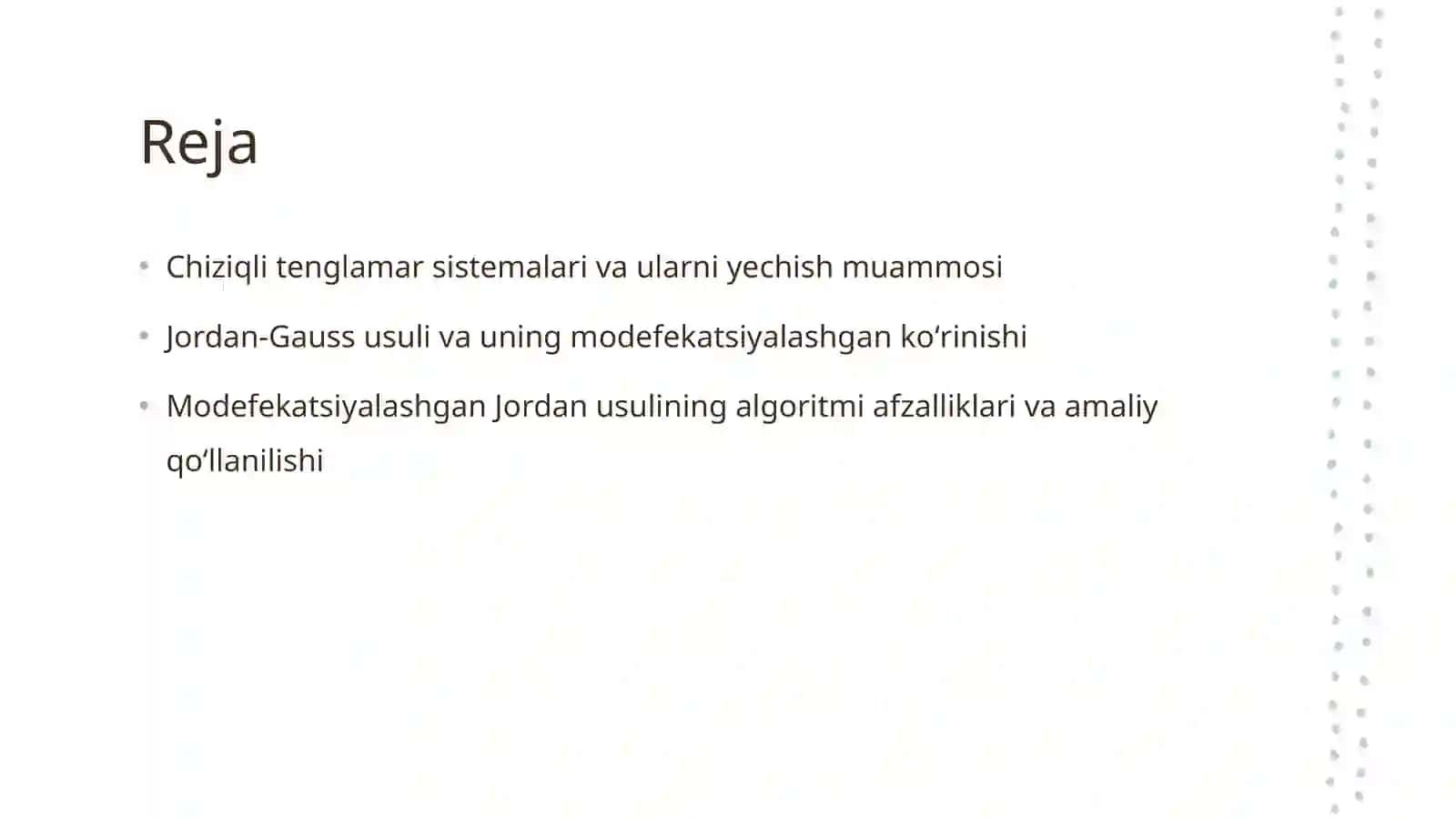 Chiziqli tenglamalar sistemasini Jordanning modefekatsiyalashgan usuli bilan hisoblash 2