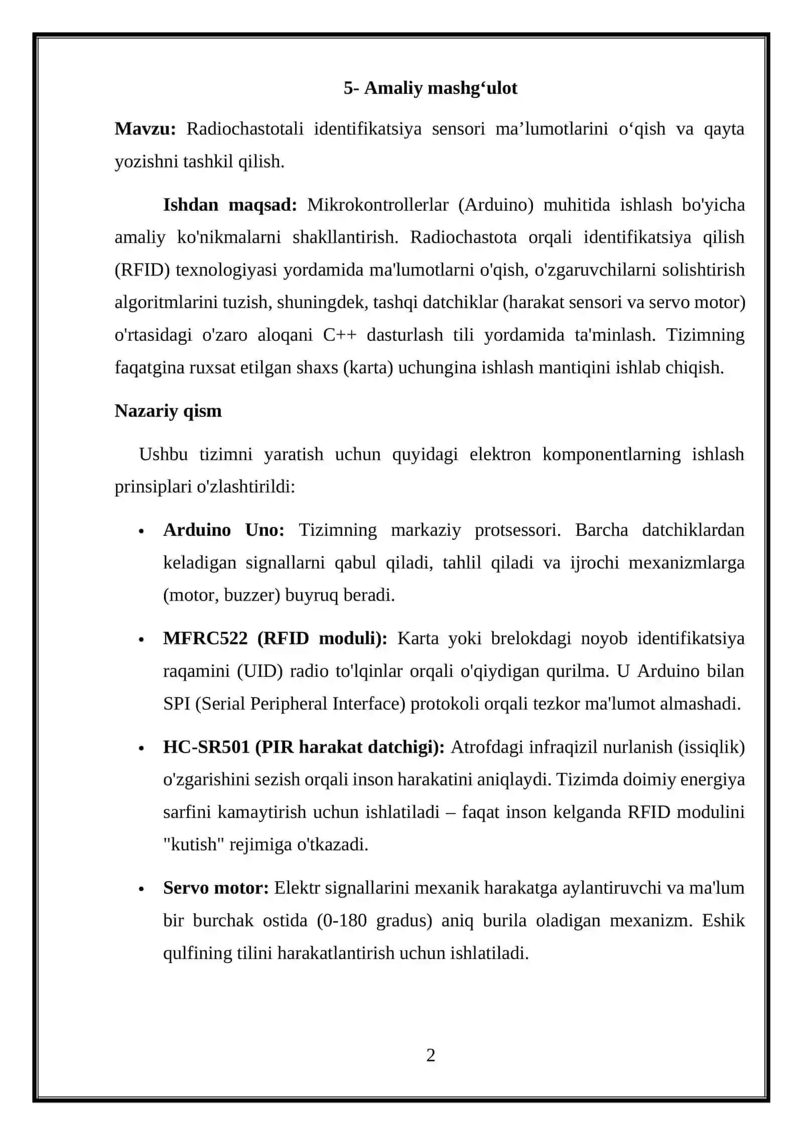 Radiochastotali identifikatsiya sensori ma’lumotlarini o‘qish va qayta yozishni tashkil qilish 2