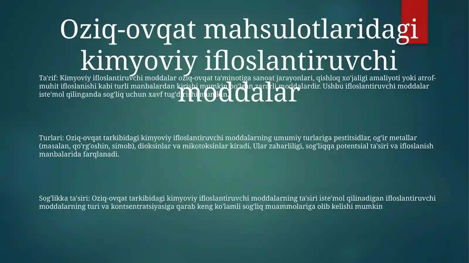 Oziq-Ovqat Mаhsulоtlаrining Kimyoviy ElementlardanZaxarlanishi 2