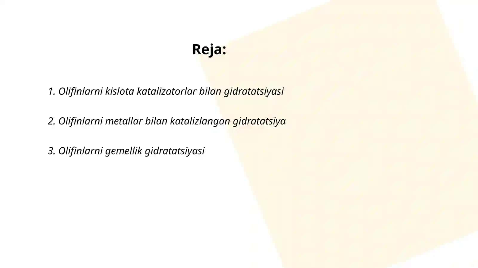 Gidratatsiya jarayonlari.Olifinlar gidratatsiyasi.Asetilen gidratatsiyas 2