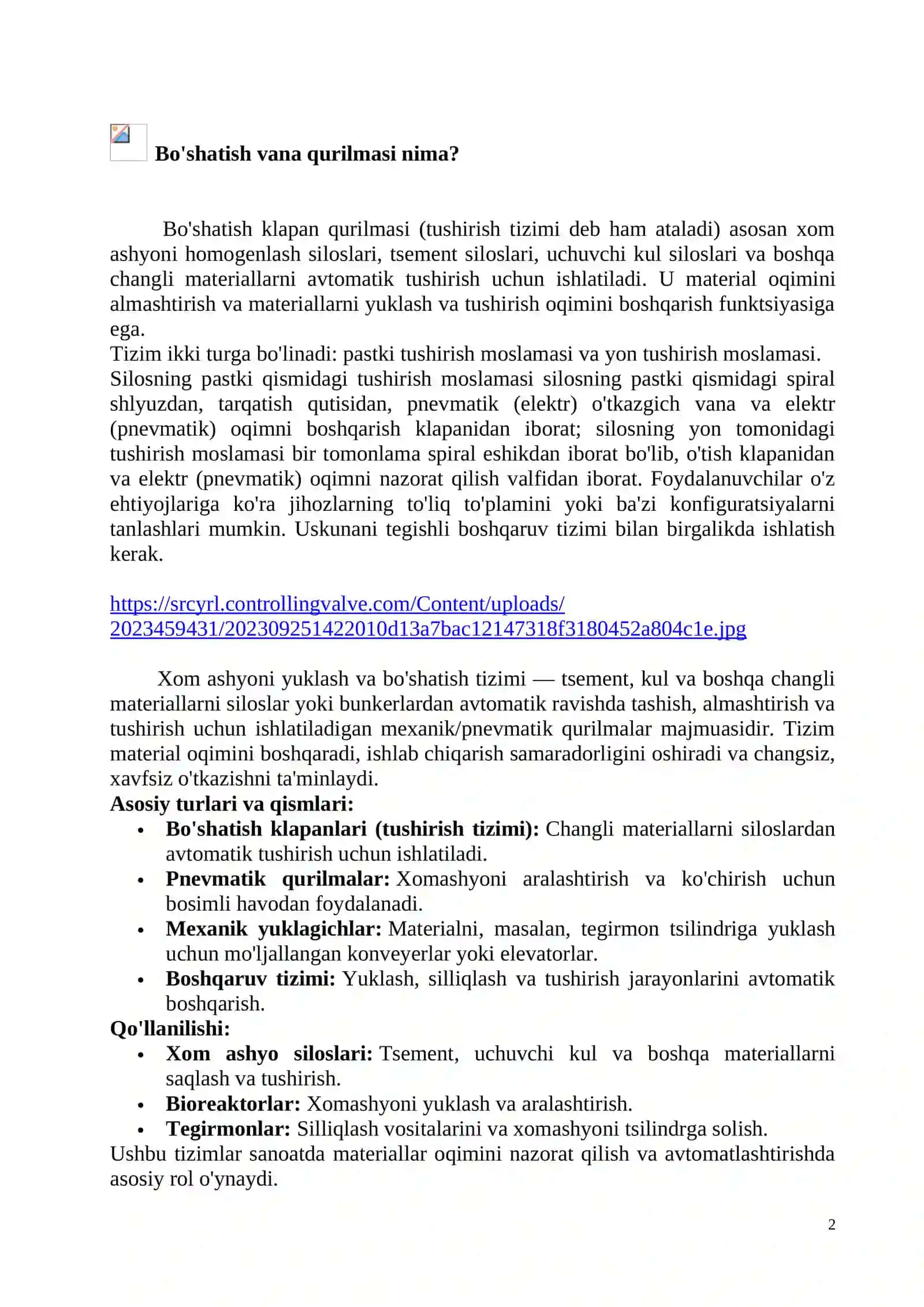 Xomashyoni yuklash va bo‘shatish tizimi 2