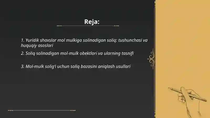 Yuridik shaxslar mol mulkiga solinadigan soliq: tushunchasi va huquqiy asoslari 2