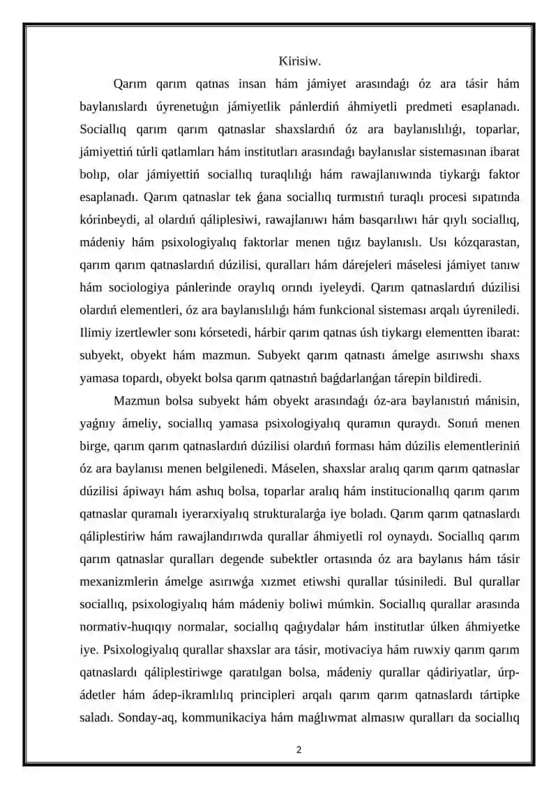 Qarım-qarım qatnastıń dúzilisi quralları hám dárejeleri 2