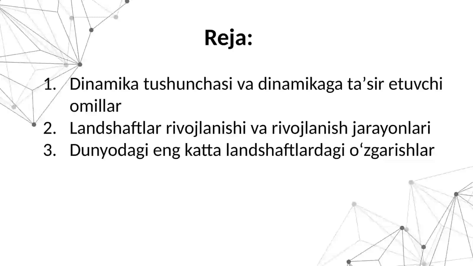 Landshaftlardan dinamikaning oʼrgatilishi masalalari 2