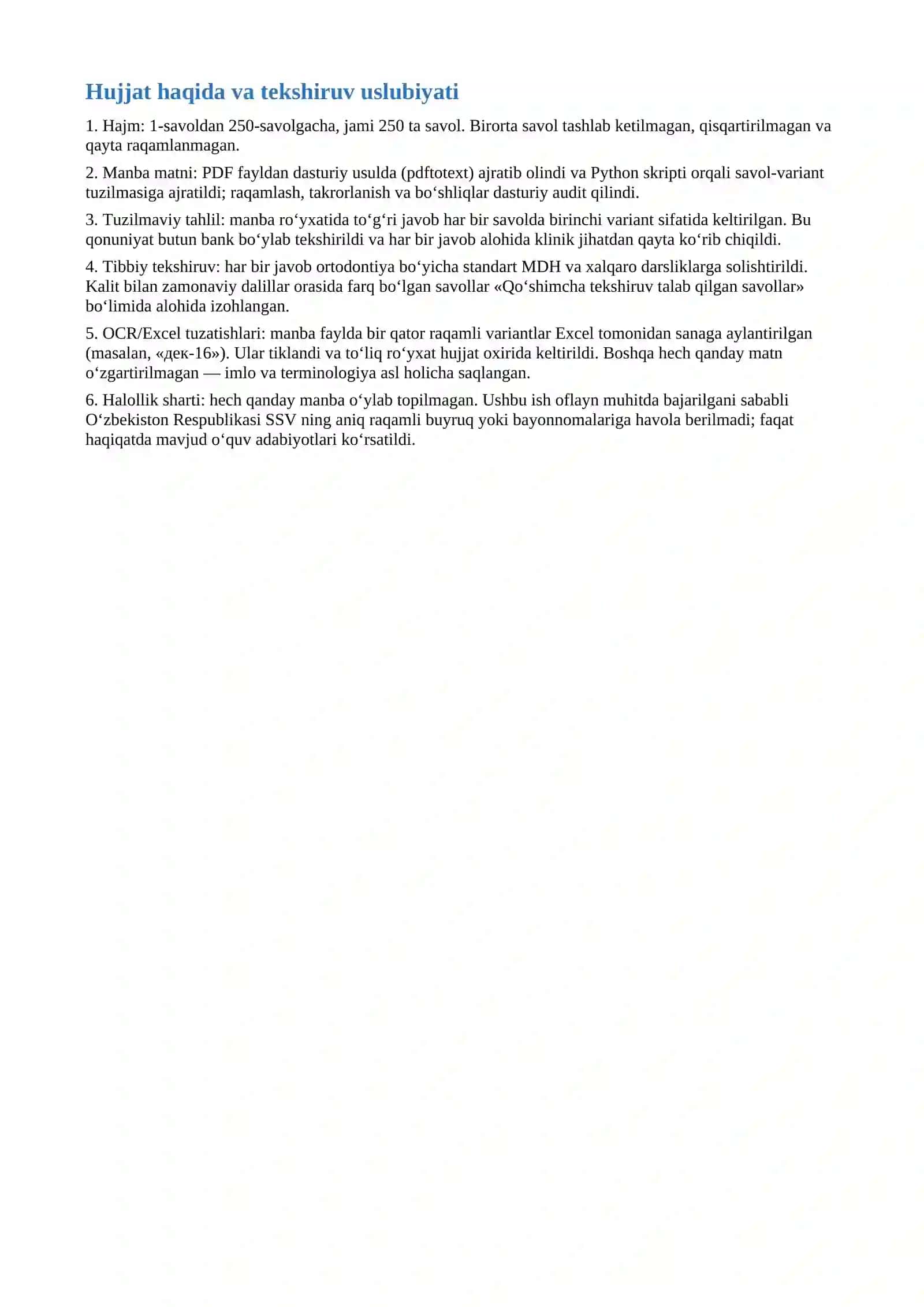 ORTODONTIYA TEST SAVOLLARI 2