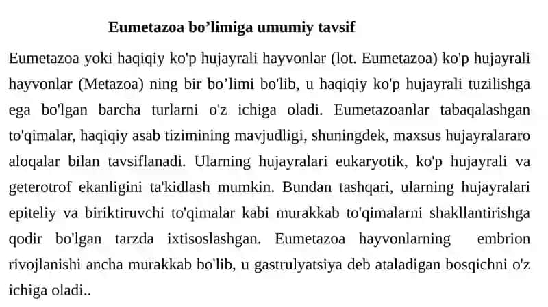 Eumetazoabo’limiBo’shliqichlilar(Cnidaria) 2