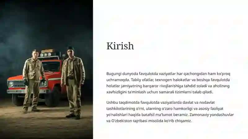 Favqulotda vaziyatlarda davlat va nodavlat tashkilotlarining faoliyat yo'nalishlari. 2