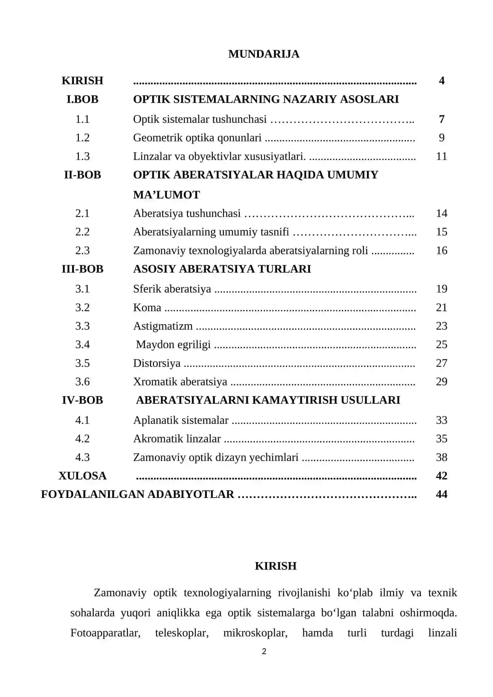 OPTIKA SISTEMALARNING ABERATSIYASI KURS ISHI 2