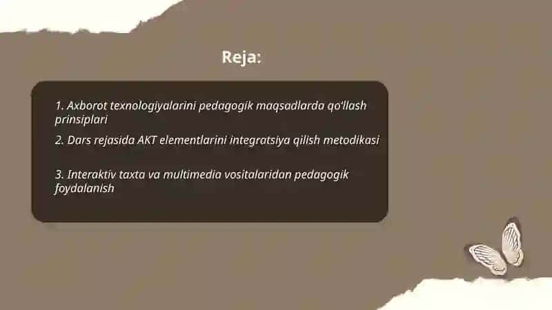 Axborot texnologiyalarini mashgʻulotlarda qoʻllash metodikasi Umbarova Dilnura 2