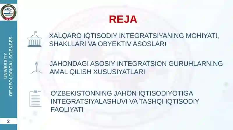 XALQARO IQTISODIY INTEGRATSIYA VA O’ZBEKISTONNING JAHON HAMJAMIYATIGA KIRIB BORISHI 2