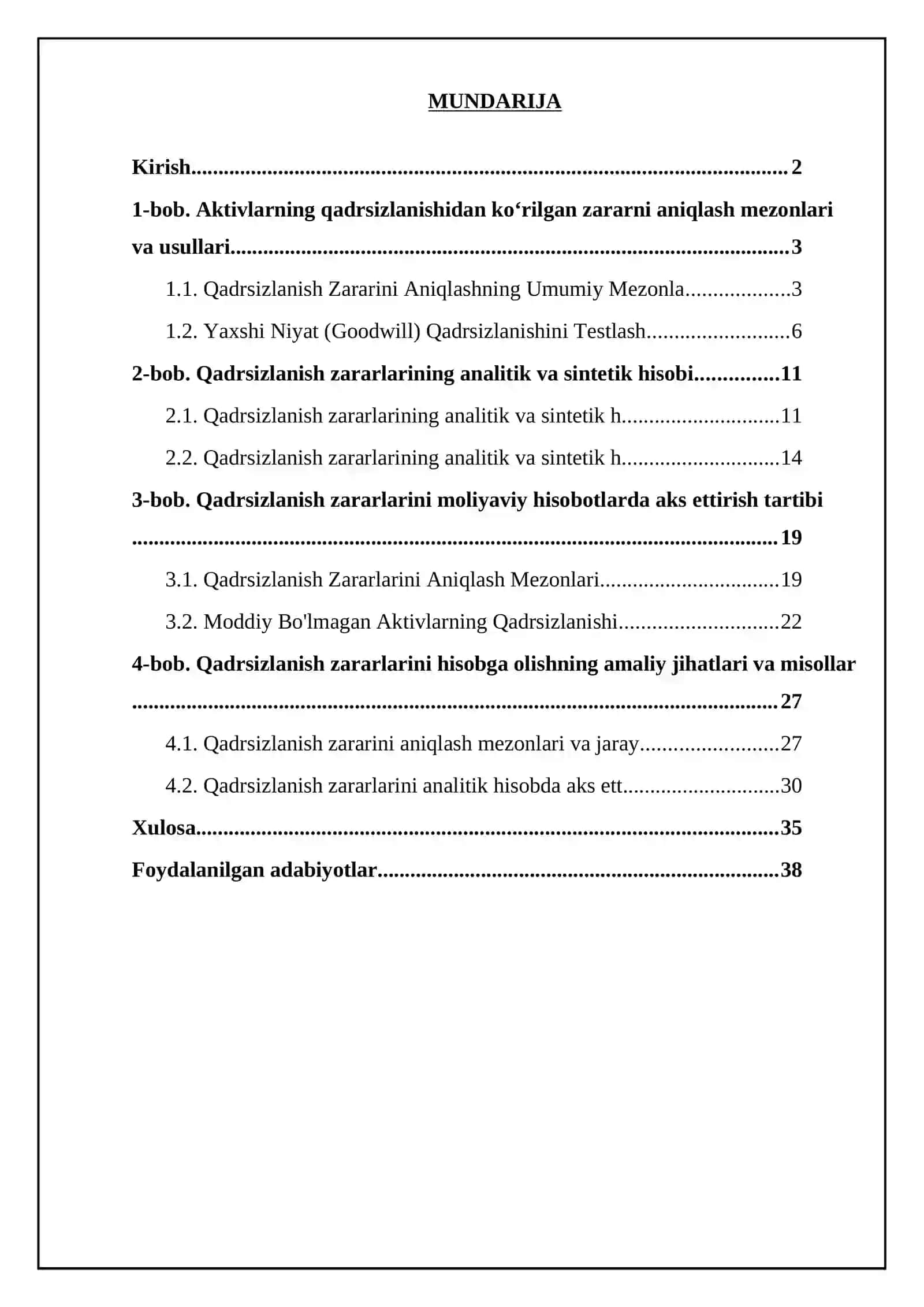 Aktivlarning qadrsizlanishidan ko'rilgan zararni tan olish, analitik, sintetik hisobini yuritish va moliyaviy hisobotlarda aks ettirish 2