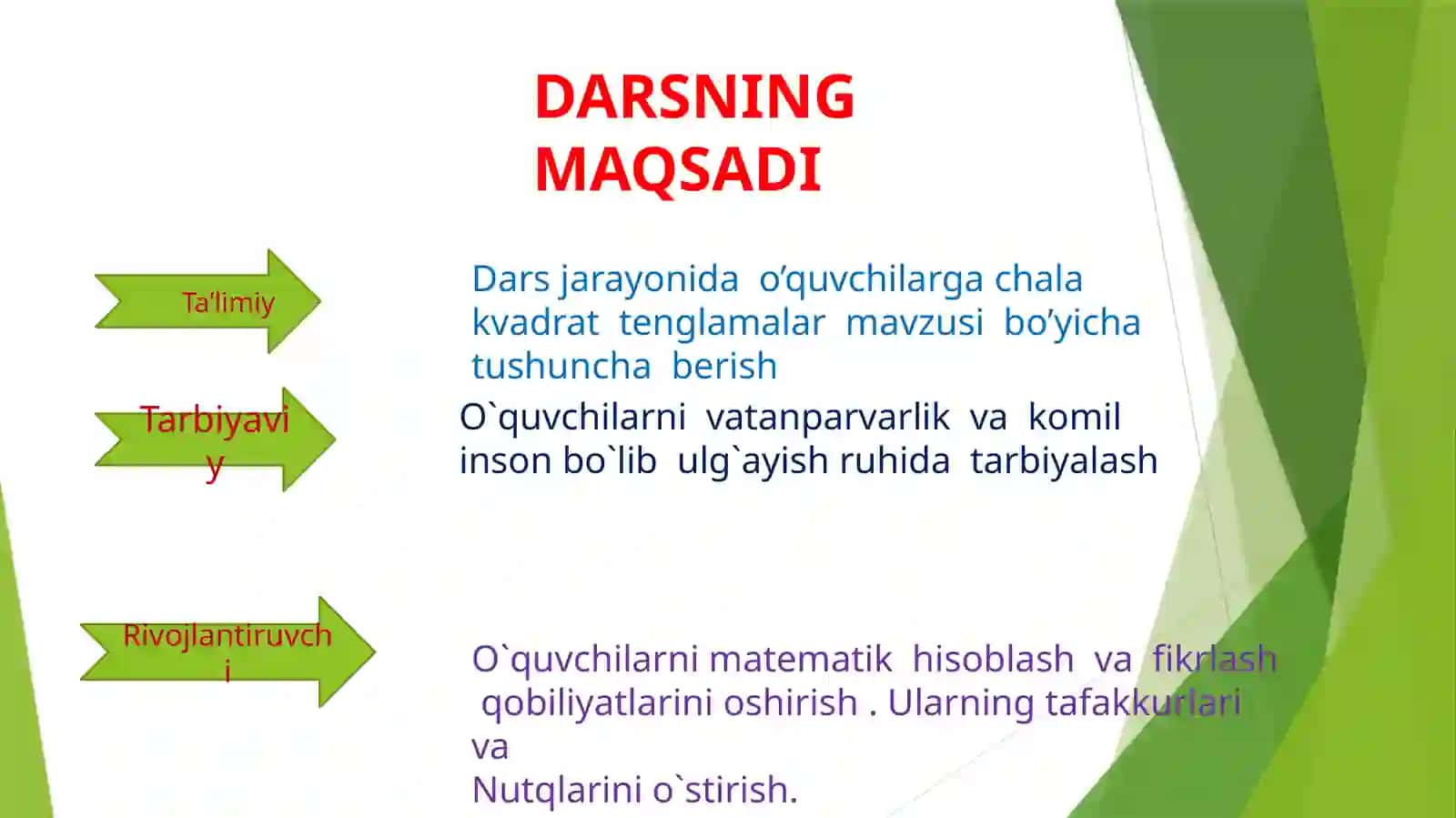 Matematikafaniga oid dars ishlanmasi 2