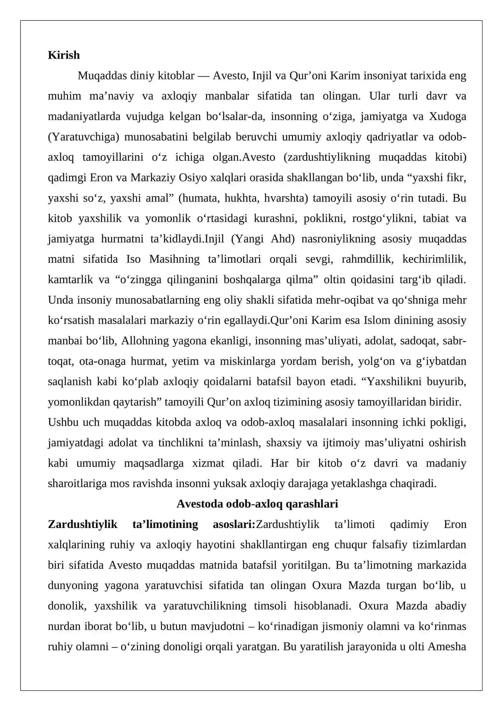 Muqaddas diniy kitoblar (Avesto, Injil, Qur’on Karim)da odob-axloq masalalari 2