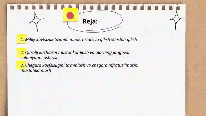 Mustaqillik yillarida Oʻzbekistonda milliy havsizlikni ta’minlash borasida amalga oshirilayotgan ishlar 2