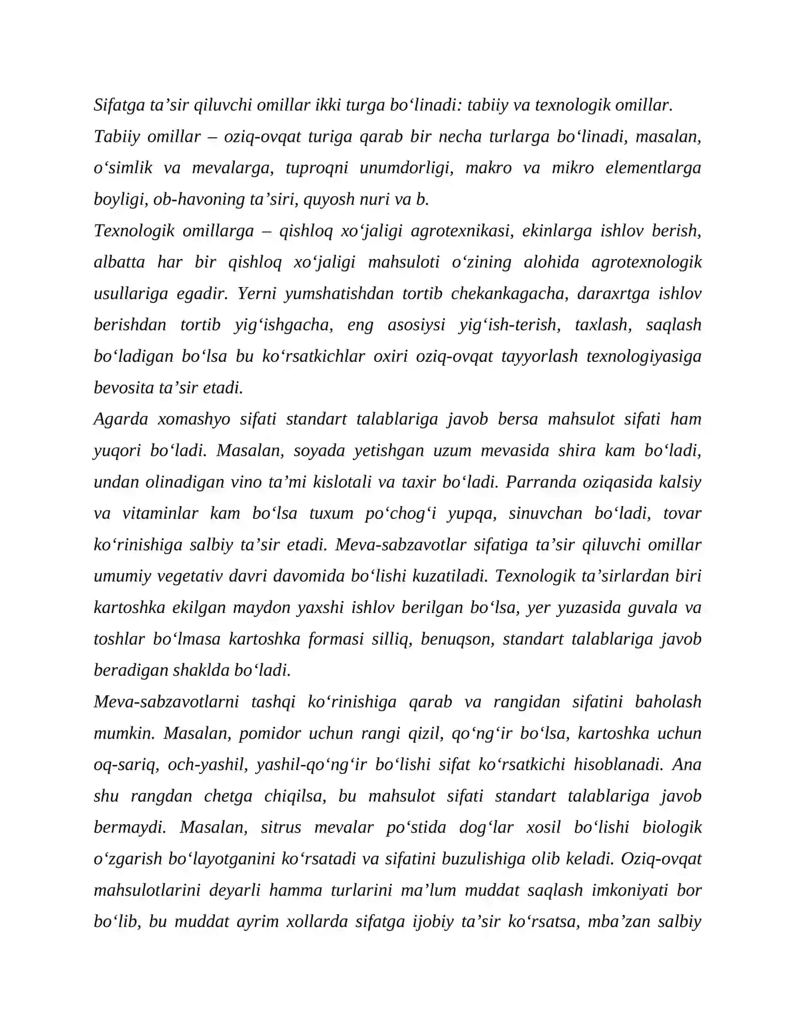 Tovarlar sifatiga ta’sir qiluvchi omillar va ularning fizik xususiyatlari 2