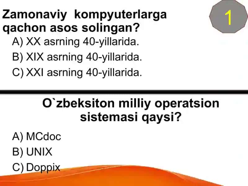 Informatika 5-sinf sanoq sistema test savollari 2