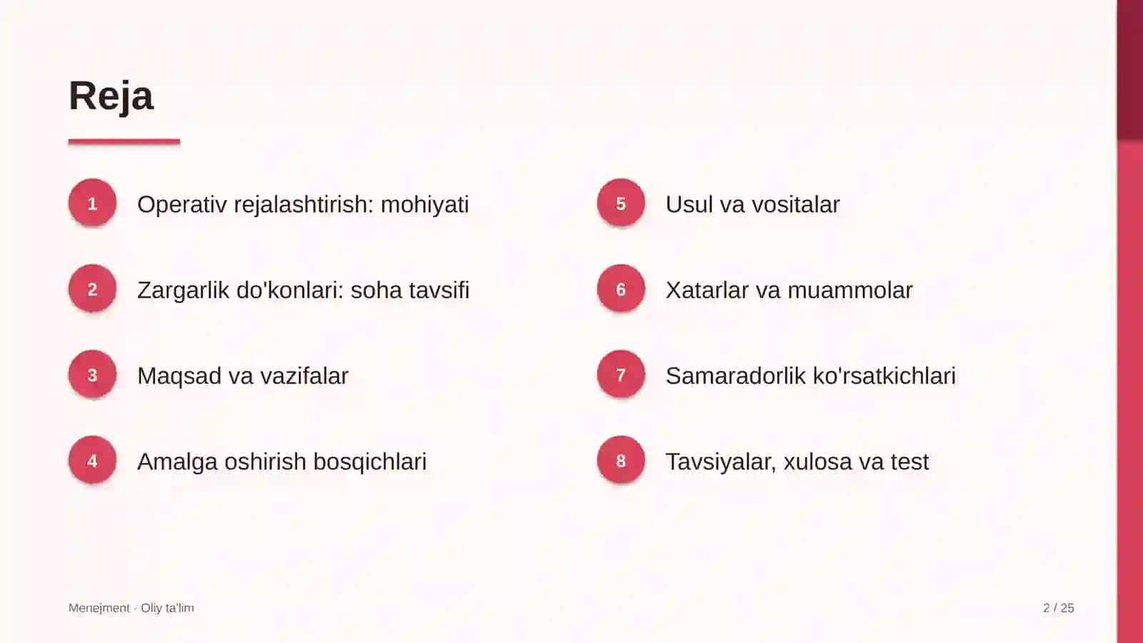 Zargarlik do'konlarida operativ rejalashtirish 2