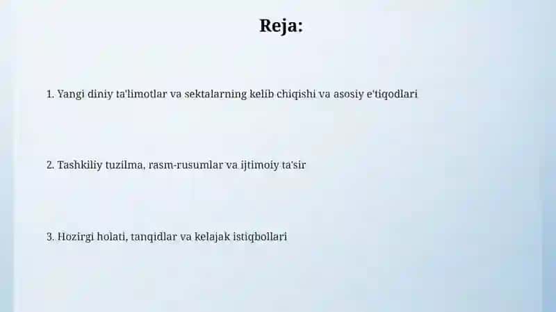 Yangi diniy ta'limotlar va sektalarning kelib chiqishi va asosiy e'tiqodlari 2