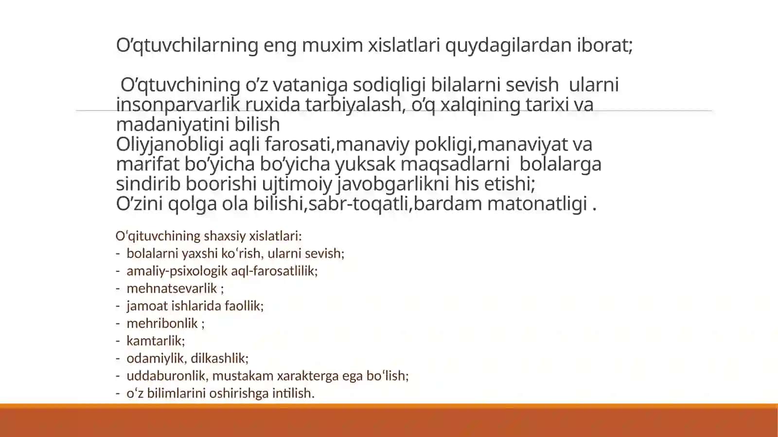 O’qituvchining kasbi ga xossifalari va xislatlari 2