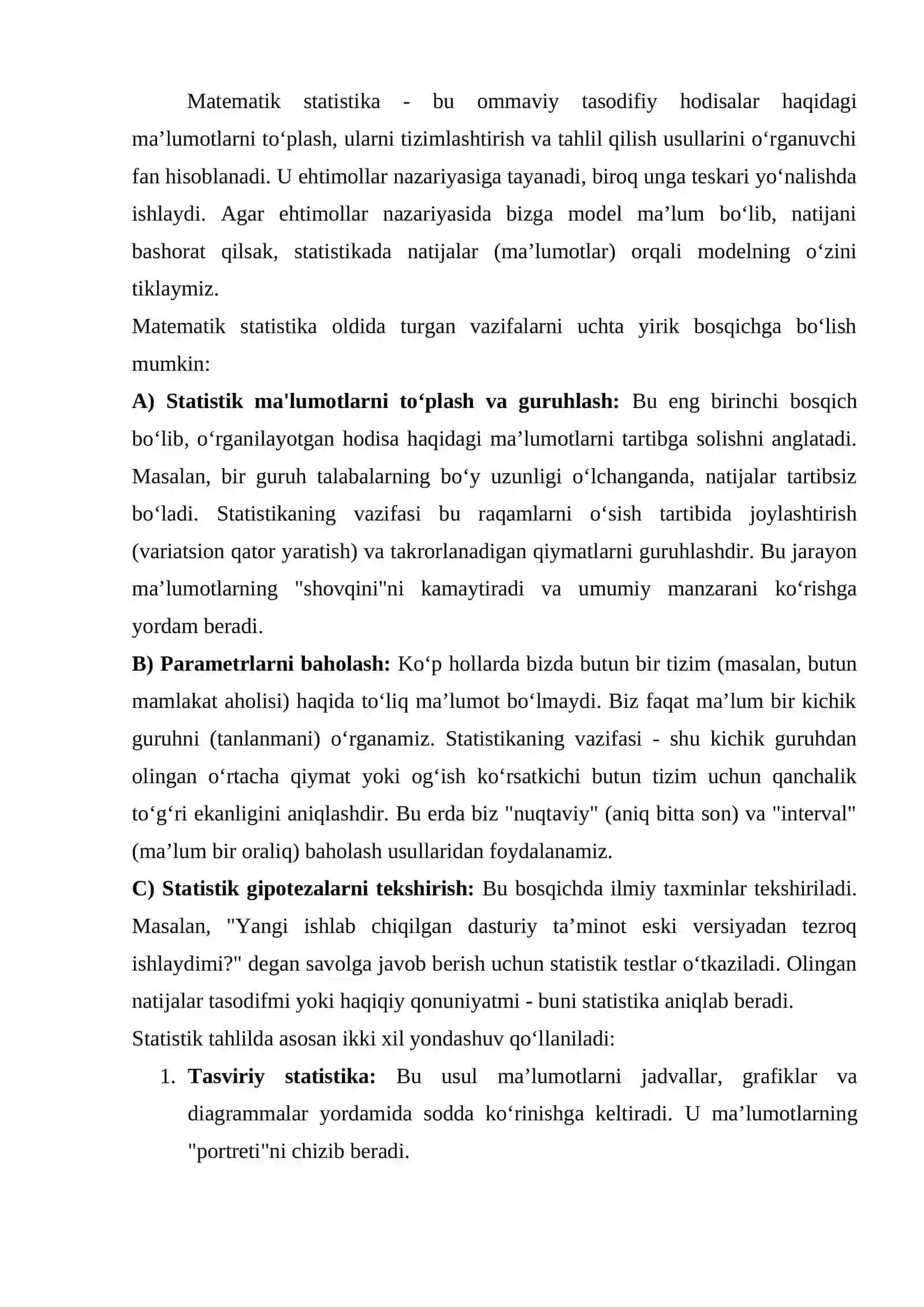 Matematik statistika va uning vazifalari 2