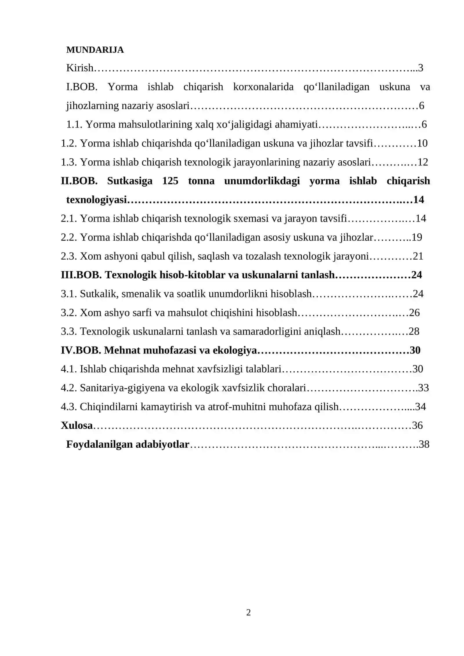 125 tonna yorma ishlab chiqarish korxonalarida qoʻllaniladigan uskuna va jihozlar hamda ularning texnologik jarayondagi oʻrni 2