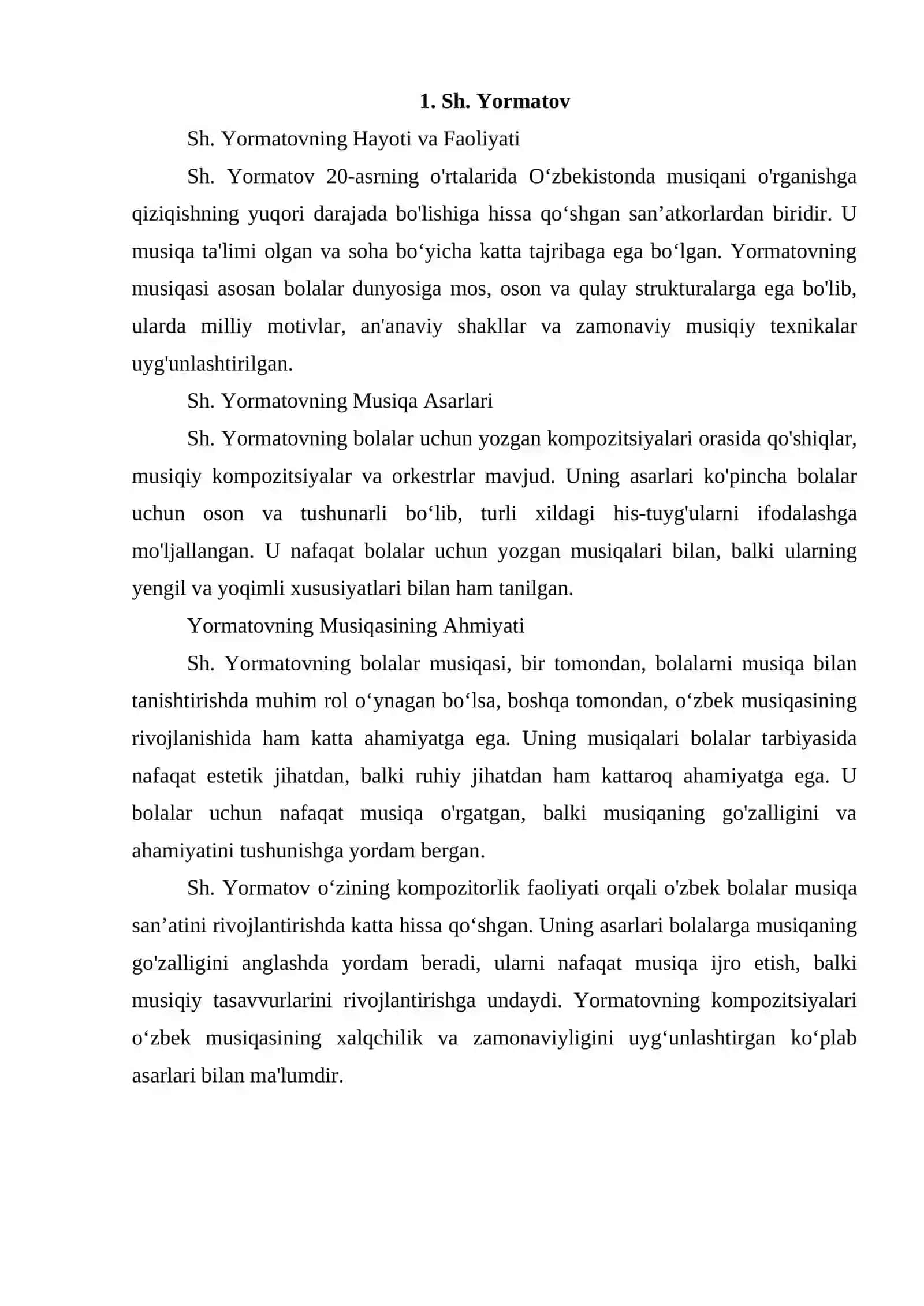Oʻzbek bolalar kompozitorlari Sh.Yormatov N. Norxo'jayev A. Mansurov D. Omonullayeva 2