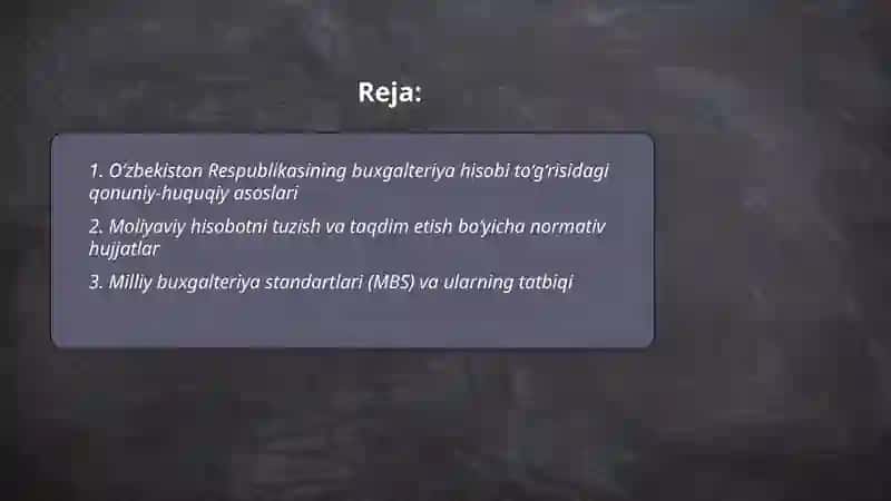 O‘zbekiston Respublikasida Buxgalteriya Hisobi va Moliyaviy Hisobotni Tartibga Soluvchi Me’yoriy-huquqiy Asoslari 2