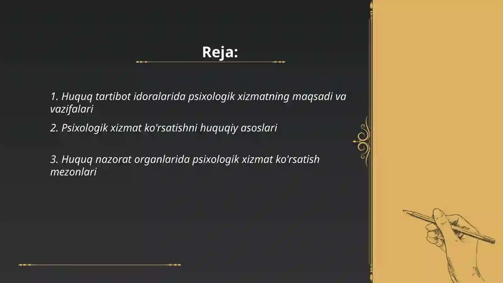 Huquq tartibot idoralari va huquq soxasida psixologik xizmatni joriy qilishning me'zonlari, qoidalari va shakllari 2