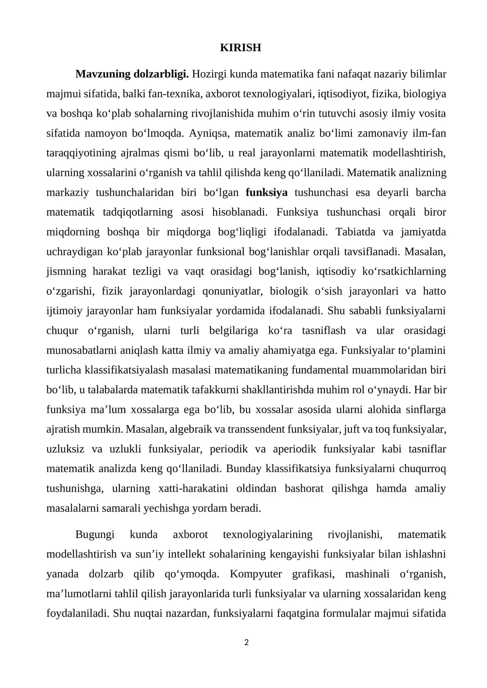 Funksiya tushunchasining ta’rifi va tadbiqi. 2