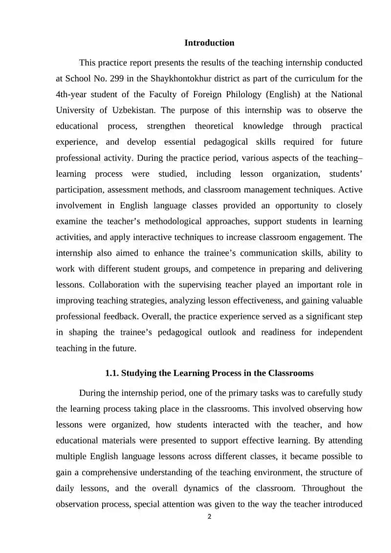 Teaching Internship Report at School No. 299 2