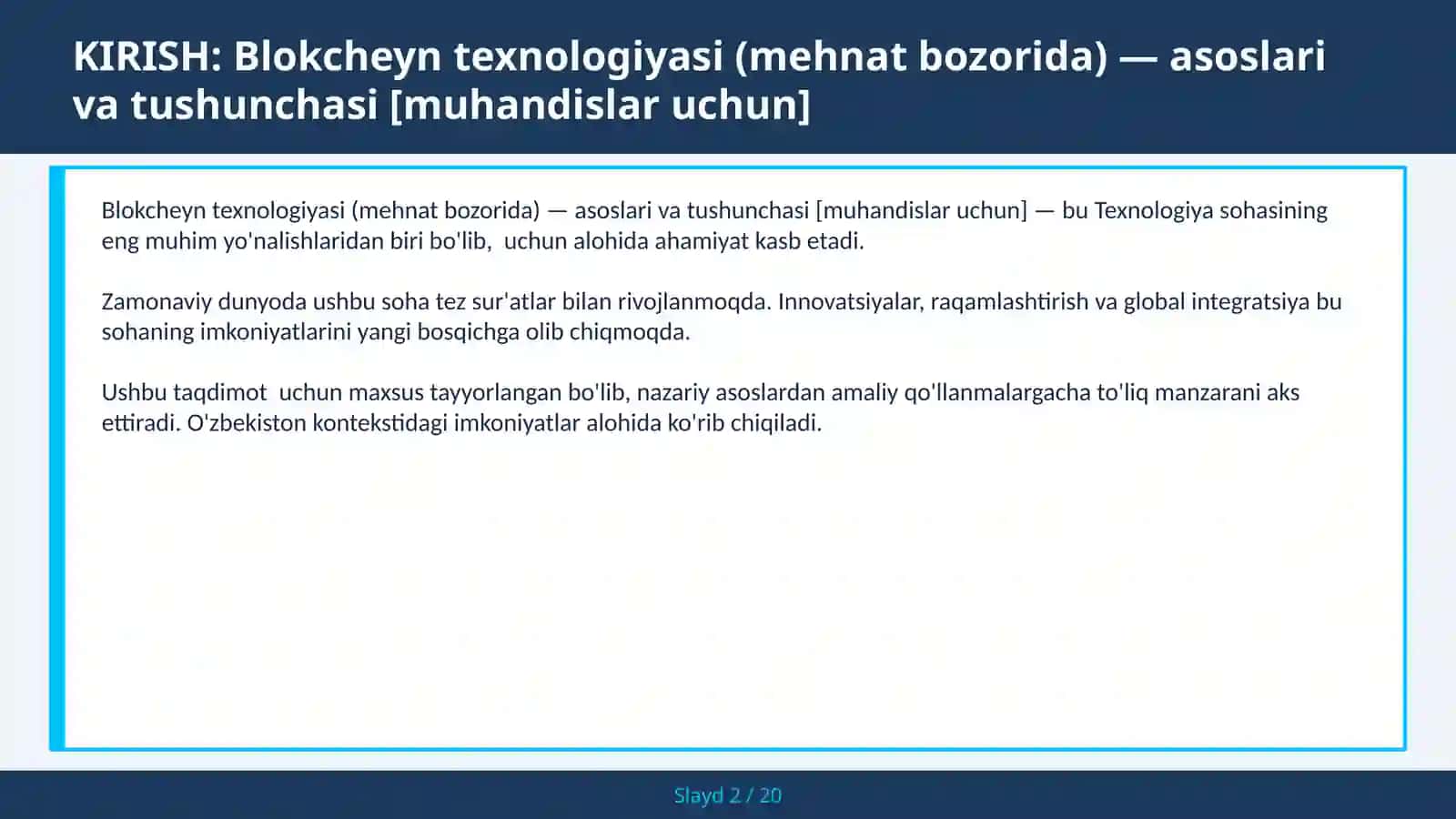 Blokcheyn texnologiyasi (mehnat bozorida) — asoslari va tushunchasi [muhandislar uchun] 2